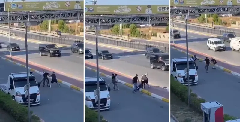 Trafiğin ortasında feci kavga: Sopa ve çekiçle saldırdılar